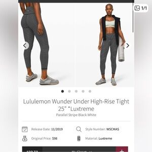 Lululemon Wunder Under High-Rise Tight 25" - Black and White